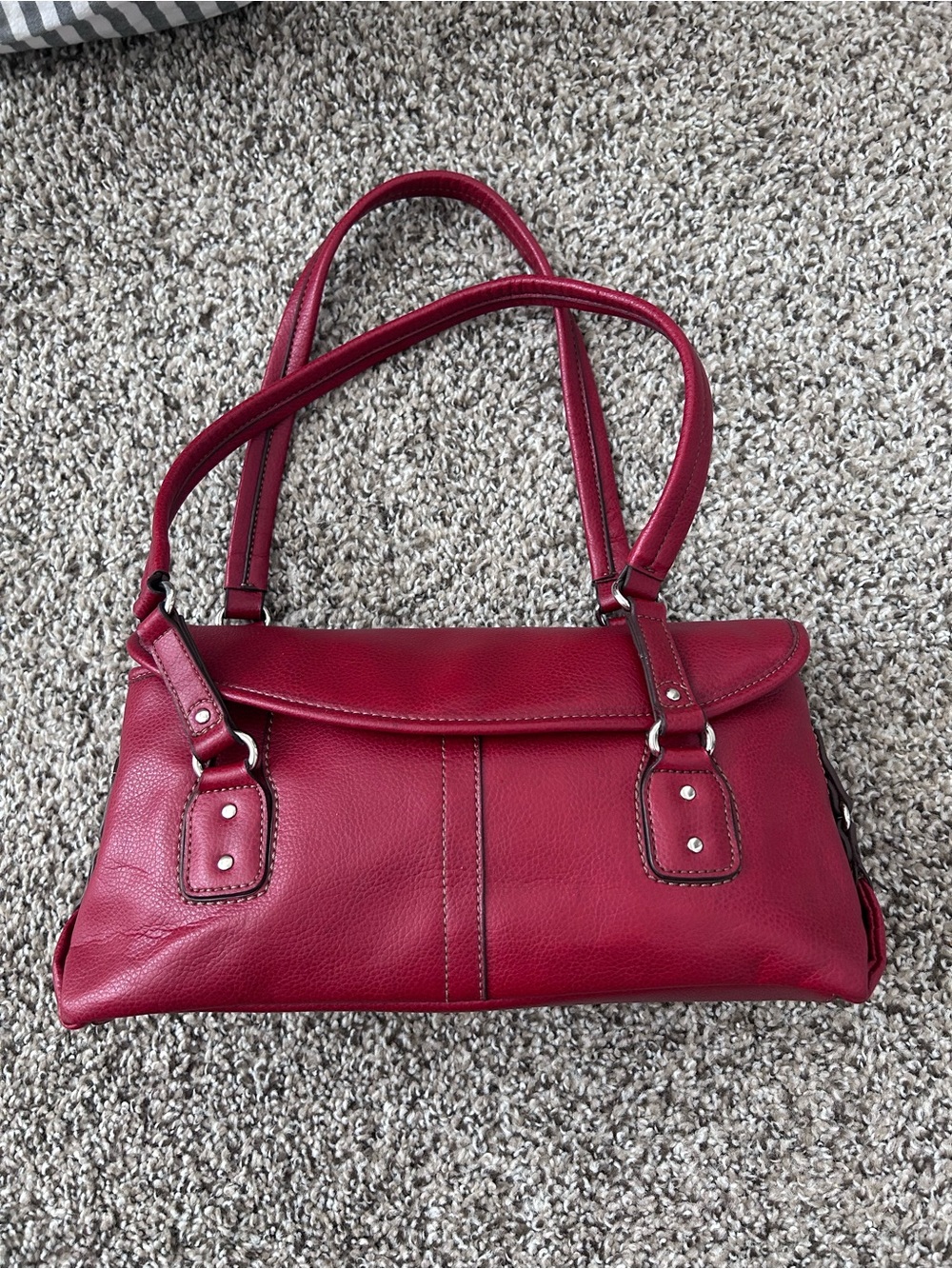 Red faux leather shoulder purse